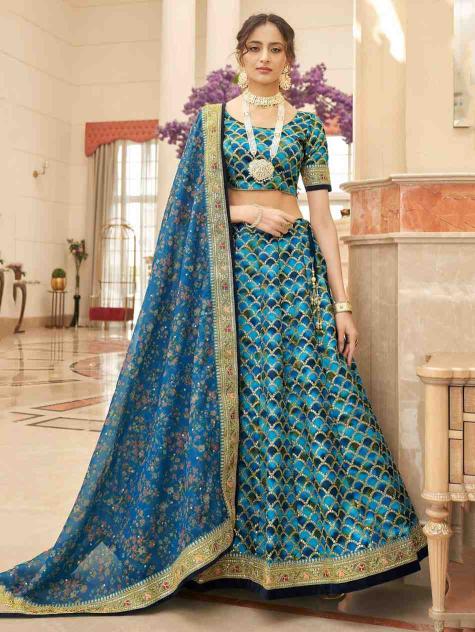 Zeel Cultural vol 2 Art Silk Teal Blue Lehenga choli wholesale market in Ahmedabad